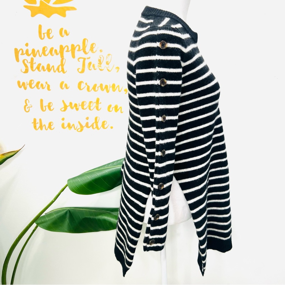 MADEWELL Wool Black White Stripe Side Slit Sweater Long Sleeve Size Small - Picture 12 of 12